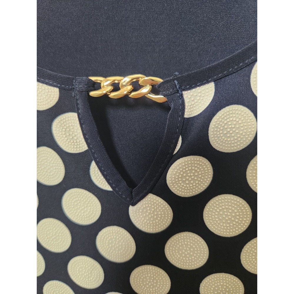 Emma & Olive Navy Blue White Polka Dot Scoop Neck‎ Ruffle Short Sleeve Blouse 3X - Picture 2 of 8